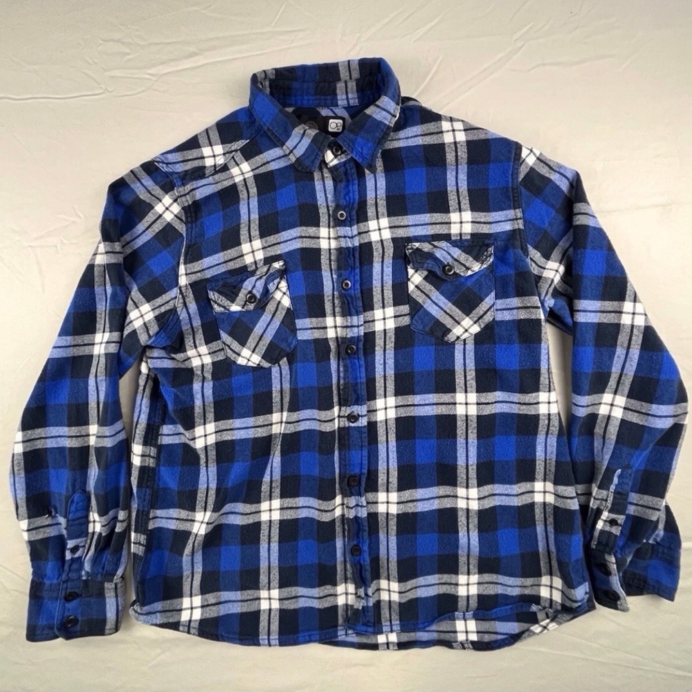 VNTG OP Ocean Pacific XL Cotton Flannel Shirt Plaid Surf Skate Grunge